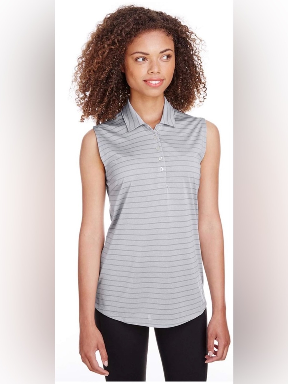 NWT Puma Sleeveless Collared Polo Top - Light Gray Stripe medium ptp 19